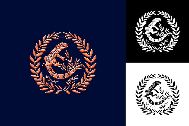 Monstruo Gila con un raro logotipo con el lagarto y diseños de símbolos de la cultura mexicana de decoración