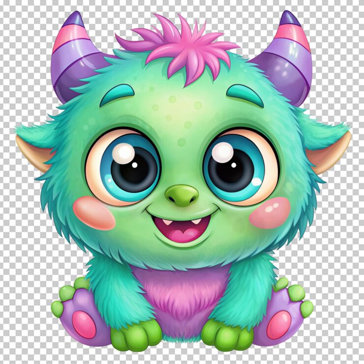 PSD un monstruo lindo sobre un fondo transparente