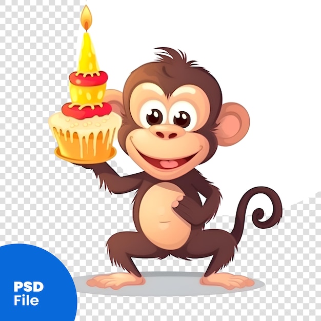 PSD monstruo lindo sosteniendo pastel de cumpleaños ilustración de dibujos animados vectorial aislada en una plantilla psd de fondo blanco