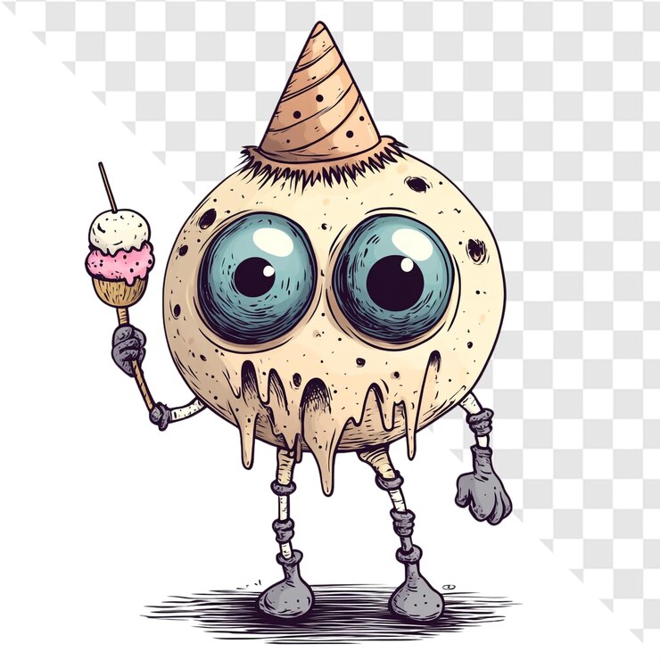 PSD el monstruo de la luna derretida disfruta del cono de helado feliz cumpleaños