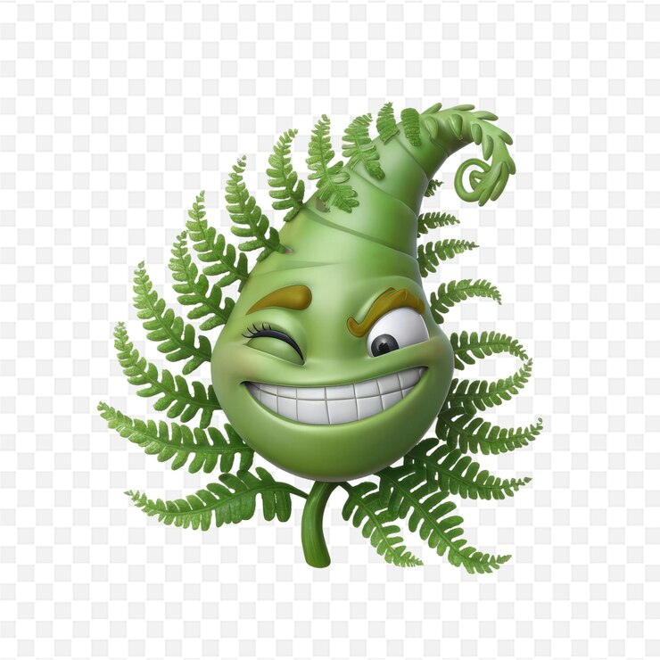 PSD un monstruo verde con una planta verde en un fondo blanco