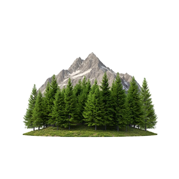 Montagna panoramica con densa foresta di pini isolata su sfondo bianco Ideale per la natura Adv all'aperto