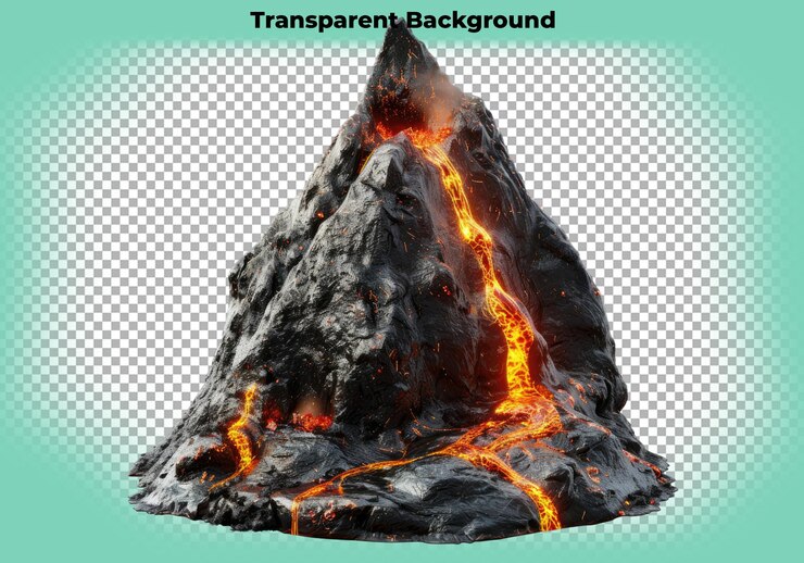 PSD montaña de lava activa aislada sobre un fondo transparente