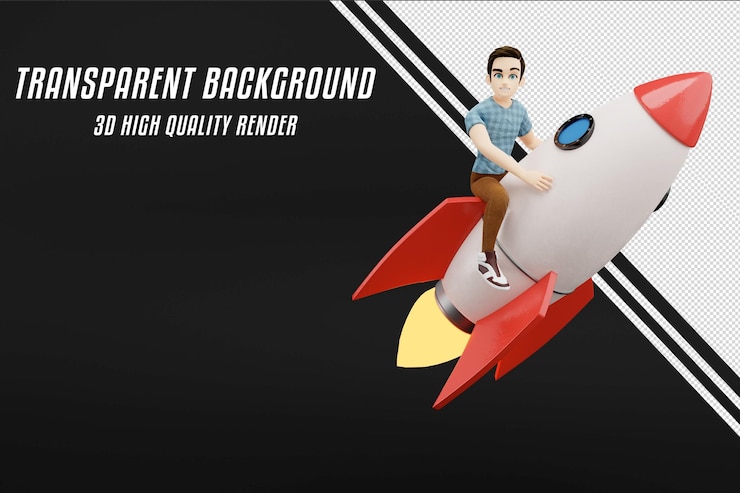 PSD montando un rocketship 3d ropa casual masculina fondo negro montando