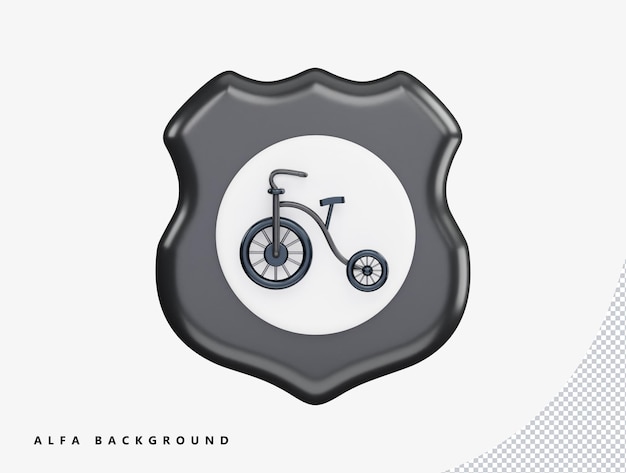 Montar en bicicleta y proteger el escudo con la ilustración del icono del vector de renderizado 3d