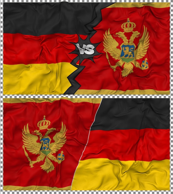Montenegro contra Alemania Media bandera combinada con textura 3D de la tela