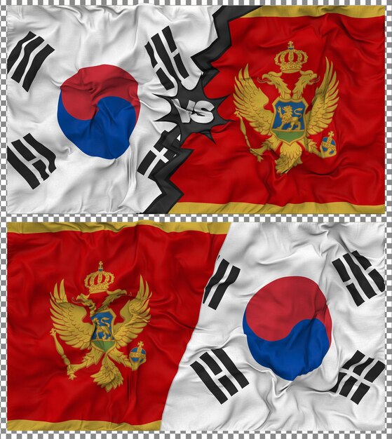 Montenegro contra Corea del Sur Media bandera combinada con textura 3D de la tela