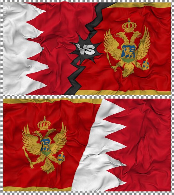 Montenegro contro Bahrain Mezz'bandiera combinata Tessuto Bump Texture Rendering 3D