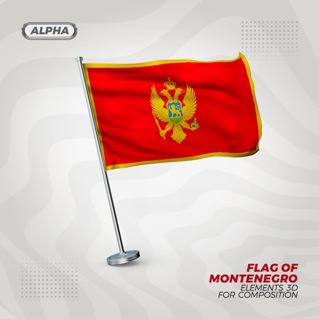 PSD montenegro realistische 3d strukturierte flagge für komposition