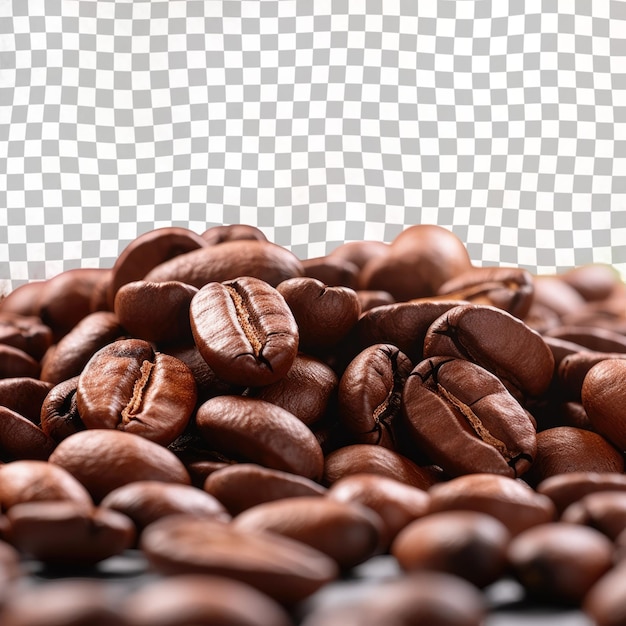 PSD un monticule de grains de café kona et jamaican blue mountain sur un fond transparent