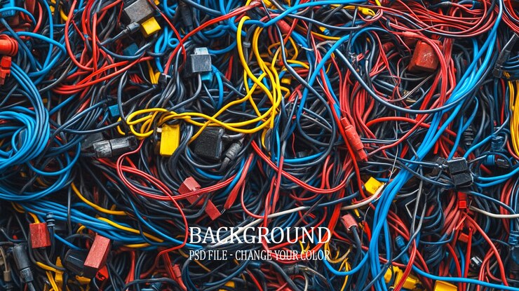 PSD un montón de cables con las palabras de fondo en ellos