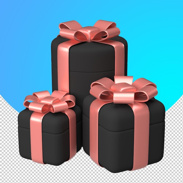 un montón de cajas de regalos de lujo con cinta roja renderización 3D