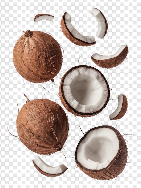 Un montón de cocos que están en un fondo blanco