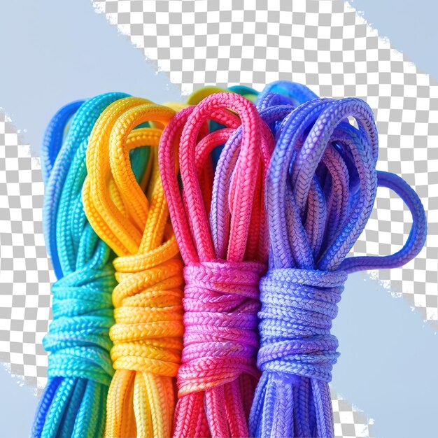 un montón de cuerdas coloridas con un corazón en ellas