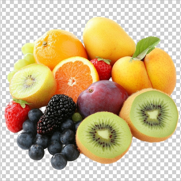 un montón de diferentes frutas, una de las cuales es una fruta en un fondo transparente