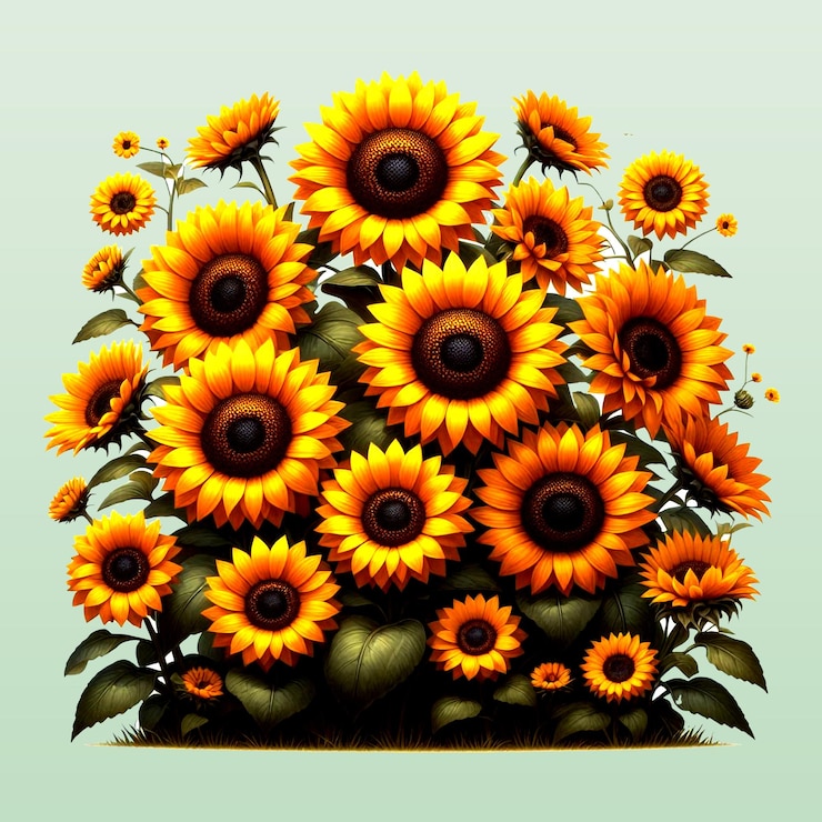 PSD un montón de girasoles están en un montón con las palabras " girasol " en la parte inferior