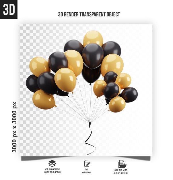 Un montón de globos coloridos aislados en un fondo transparente para una plantilla de cartel de decoración de fiestas