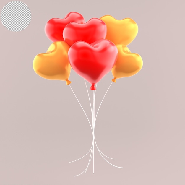 Montón de globos con forma de corazón volador