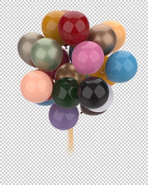 Un montón de globos en la ilustración de renderizado 3d de fondo transparente