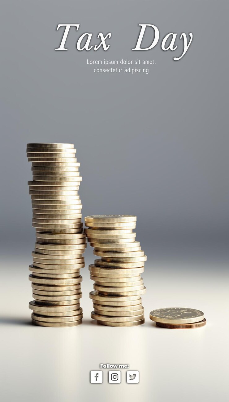 PSD montón de monedas día de impuestos
