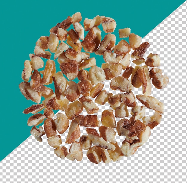 un montón de nueces están en un fondo transparente