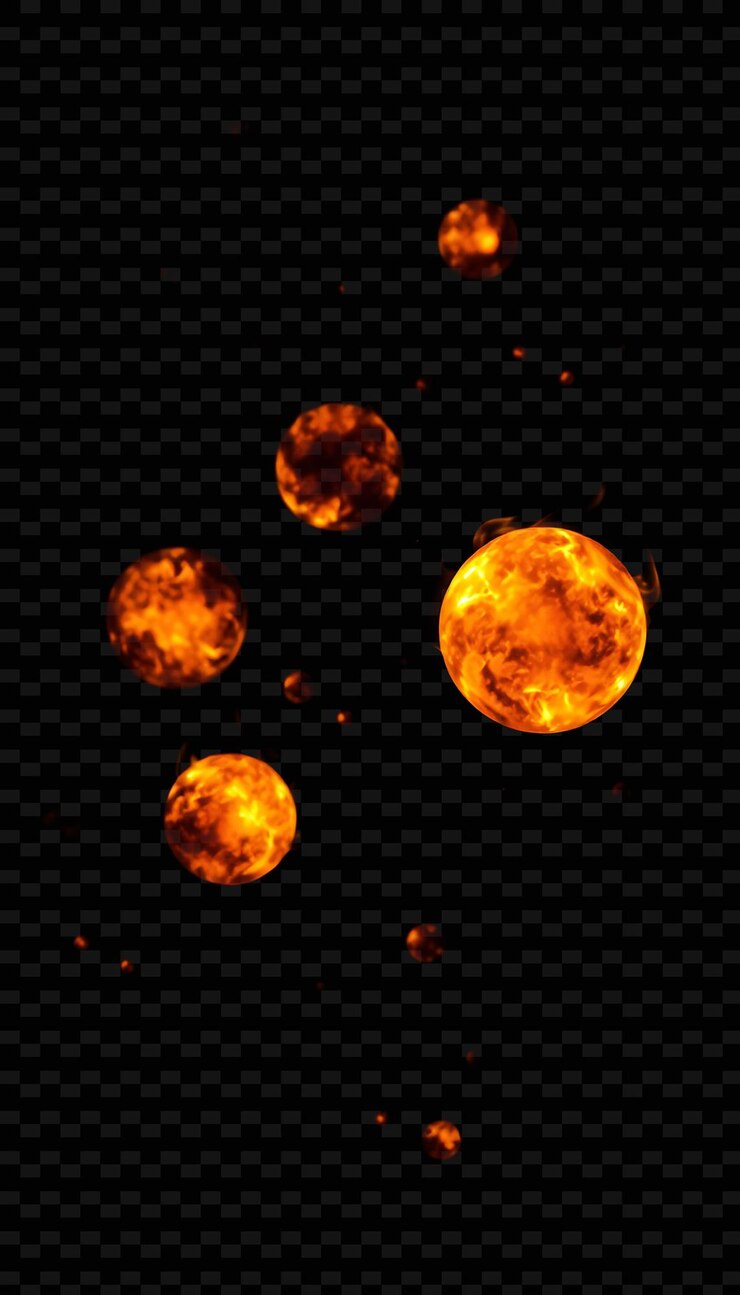 PSD un montón de planetas naranjas y amarillos sobre un fondo negro