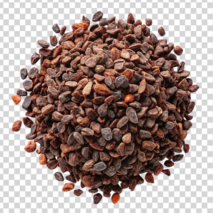 PSD un montón de puntas de cacao en la vista superior aisladas sobre un fondo transparente