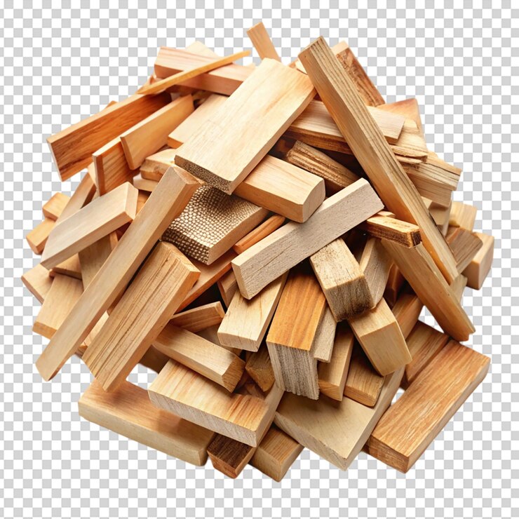 PSD montón de restos de madera o recortes de madera con fondo blanco aislado