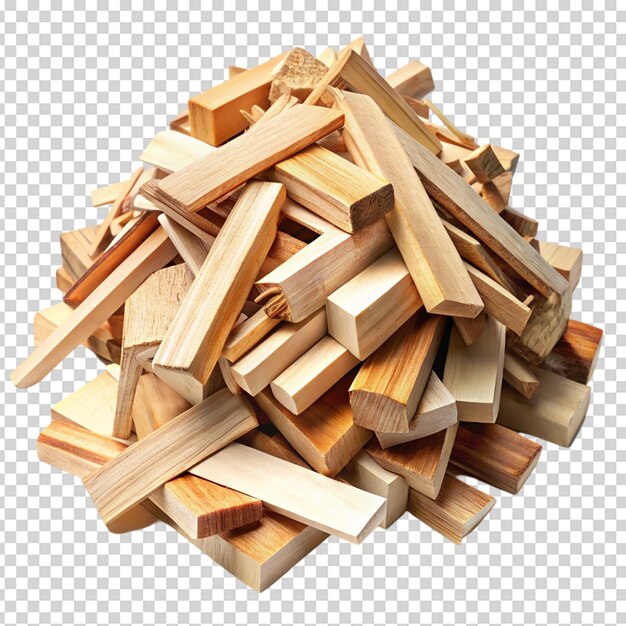 Montón de restos de madera o recortes de madera Con fondo blanco aislado