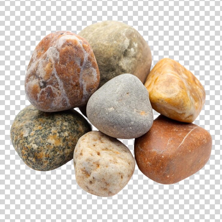 PSD un montón de rocas con varios colores y texturas en un fondo transparente