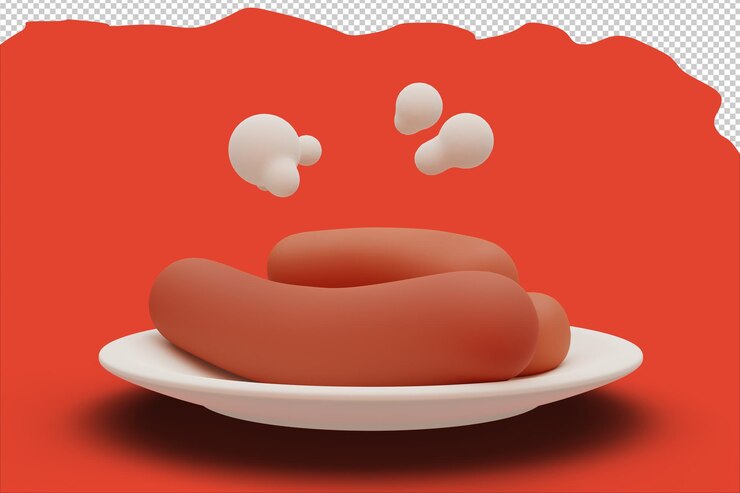 Montón de salchichas en un plato con humo elegante