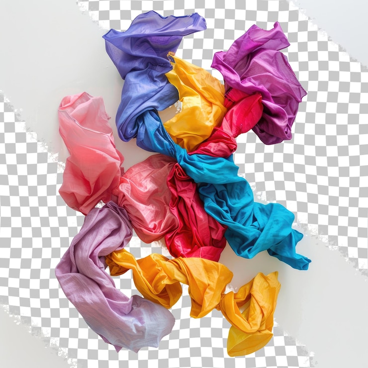 PSD un montón de tela colorida sobre una superficie blanca con una colorida en ella
