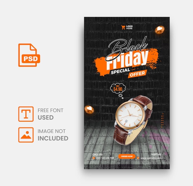 Montre Intelligente Black Friday Sale Social Media Post Instagram Post Banner Template