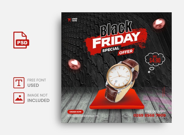 PSD montre intelligente black friday sale social media post instagram post banner template