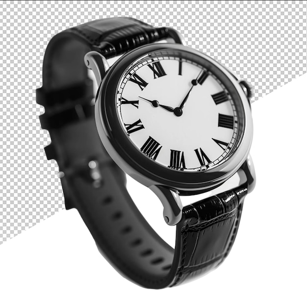 PSD une montre noire et blanche avec le mot temps sur le visage