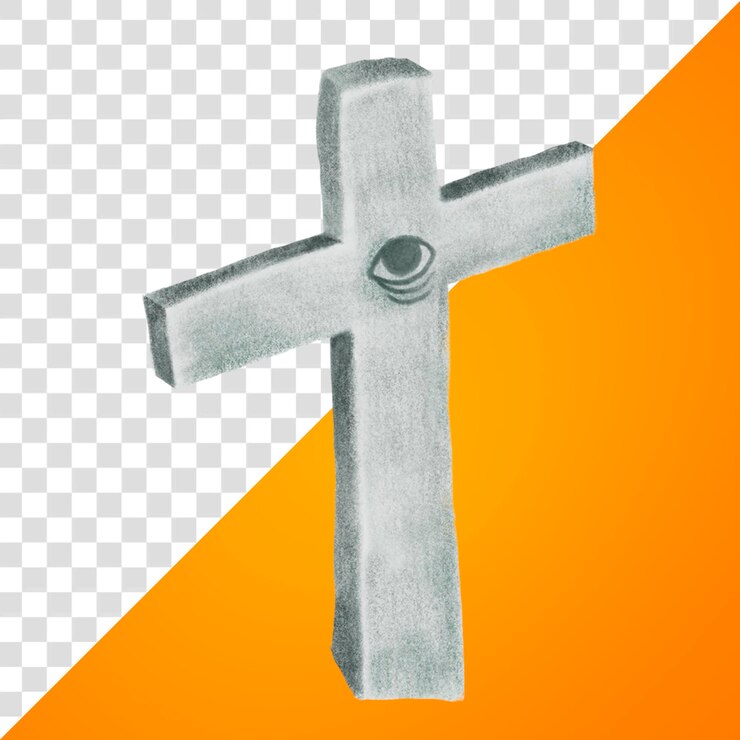 PSD monumento à cruz adesivo png lápide decoração de halloween fundo transparente