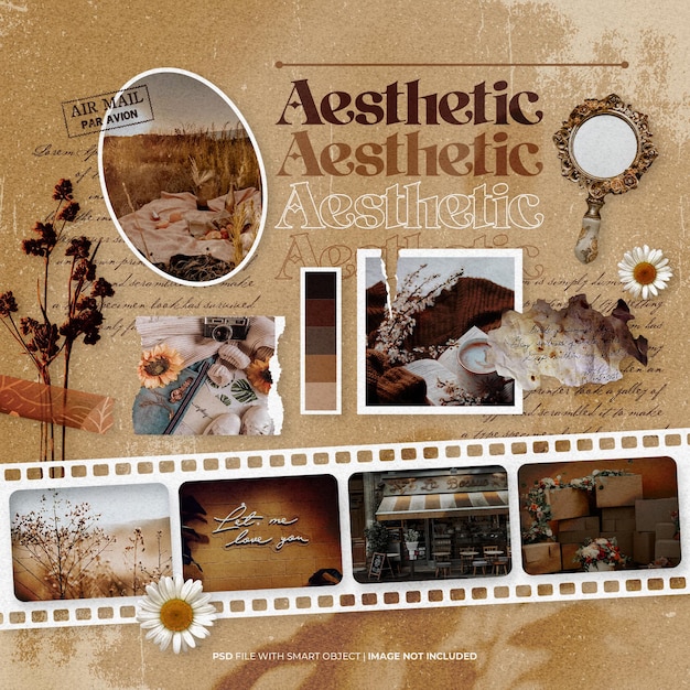 Moodboard Ästhetischer Fotorahmen-Mockup-Social-Media-Beitrag