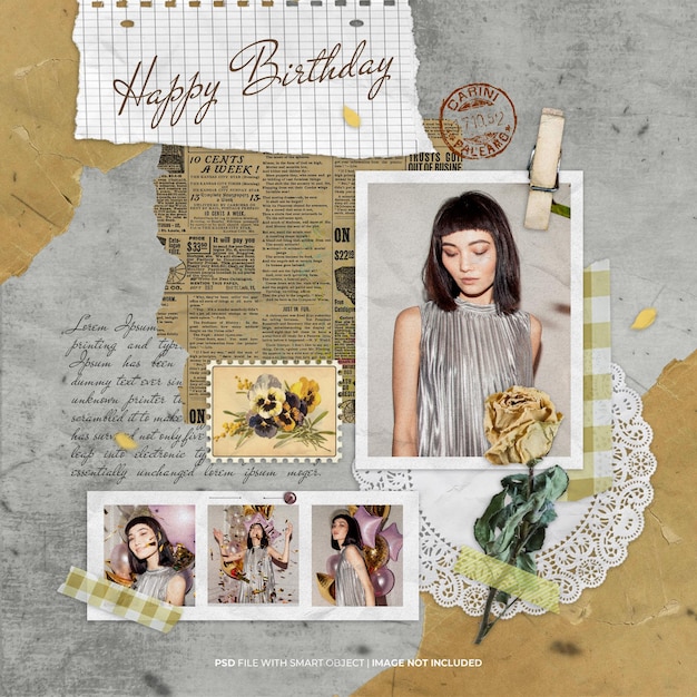 PSD moodboard foto geburtstag alte vintage papier mockup