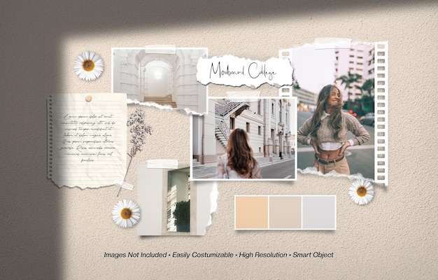 Moodboard-Fotocollage-Modell mit Schattenüberlagerung