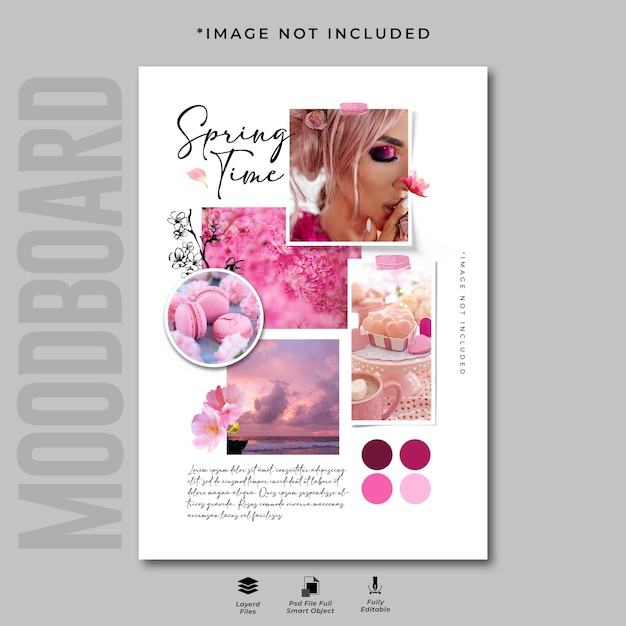 Moodboard-fotocollage-modellvorlage in rosa farbe