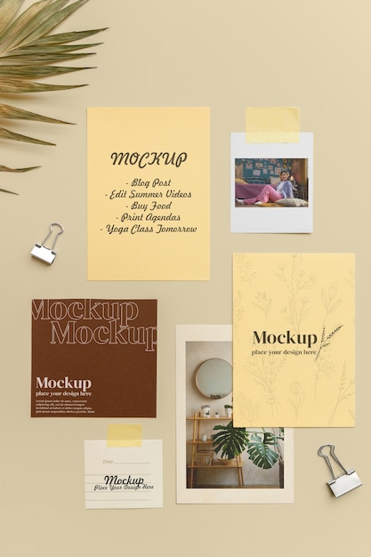 Moodboard mit Papierbriefpapiermodell