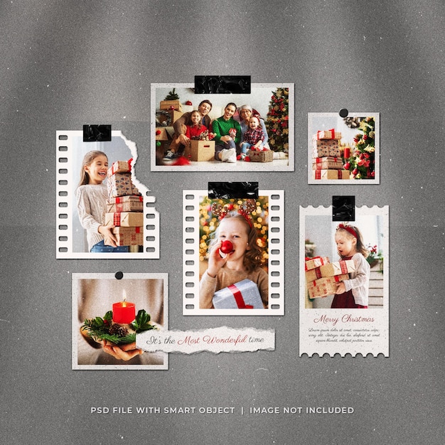 Moodboard para fotos de molduras de filme de Natal nas mídias sociais