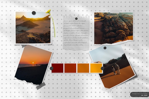 Moodboard realista com fundo pegboard