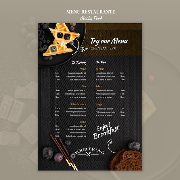 Moody cibo ristorante menu concetto mock-up