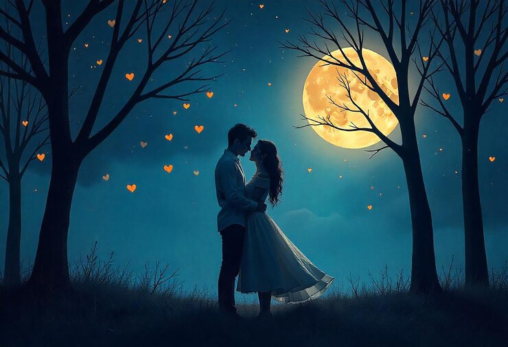 PSD moonlit romance in floral rose garden