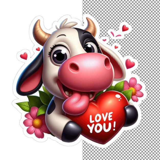 PSD mooving hearts cow avec l'autocollant de l'amour