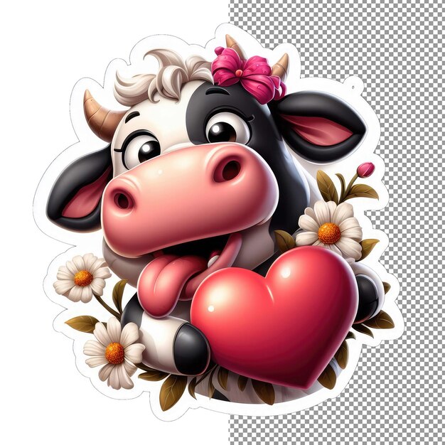 PSD mooving hearts cow avec l'autocollant de l'amour