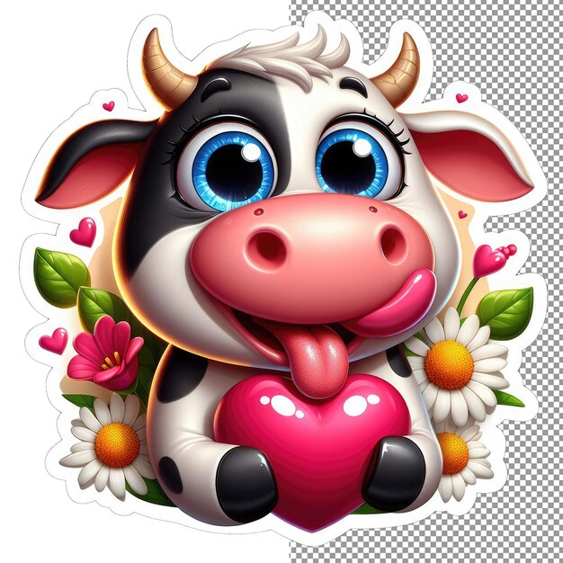 PSD mooving hearts cow com adesivo de amor