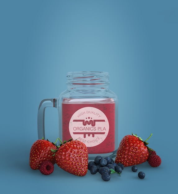 PSD morango e mirtilo smoothie mock-up