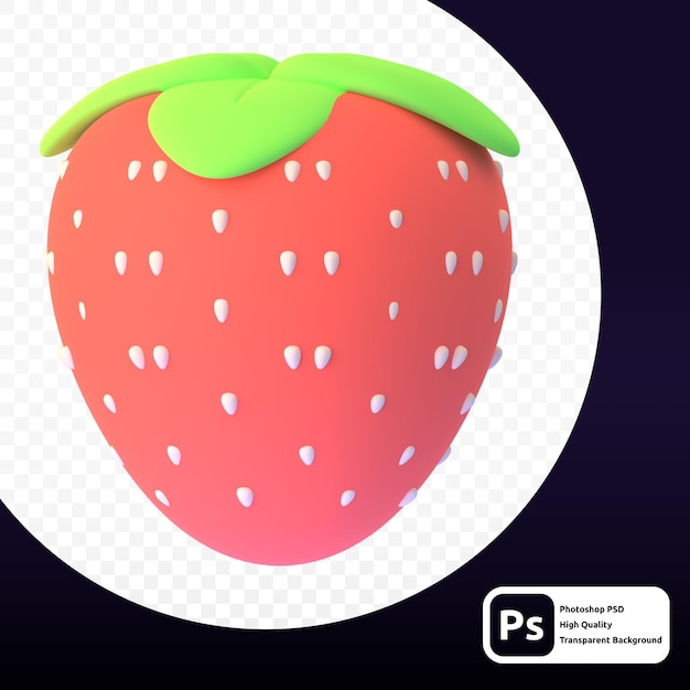 PSD morango em renderização 3d para ilustração na web ou outros fins gráficos